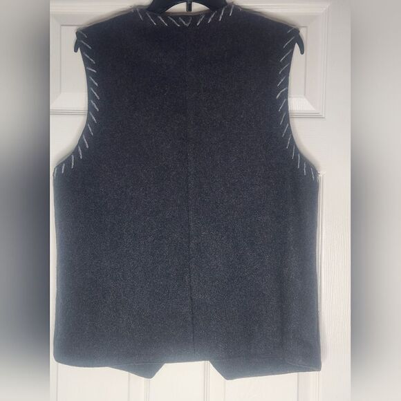 Vtg Together L Charcoal Gray Embroidered WOOL Blend Lined Pockets Women's Vest - Picture 7 of 8